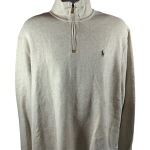 Polo Ralph Lauren Men's Sweater Sz XL Tan Pony Logo Mock Neck 1/2 Zip